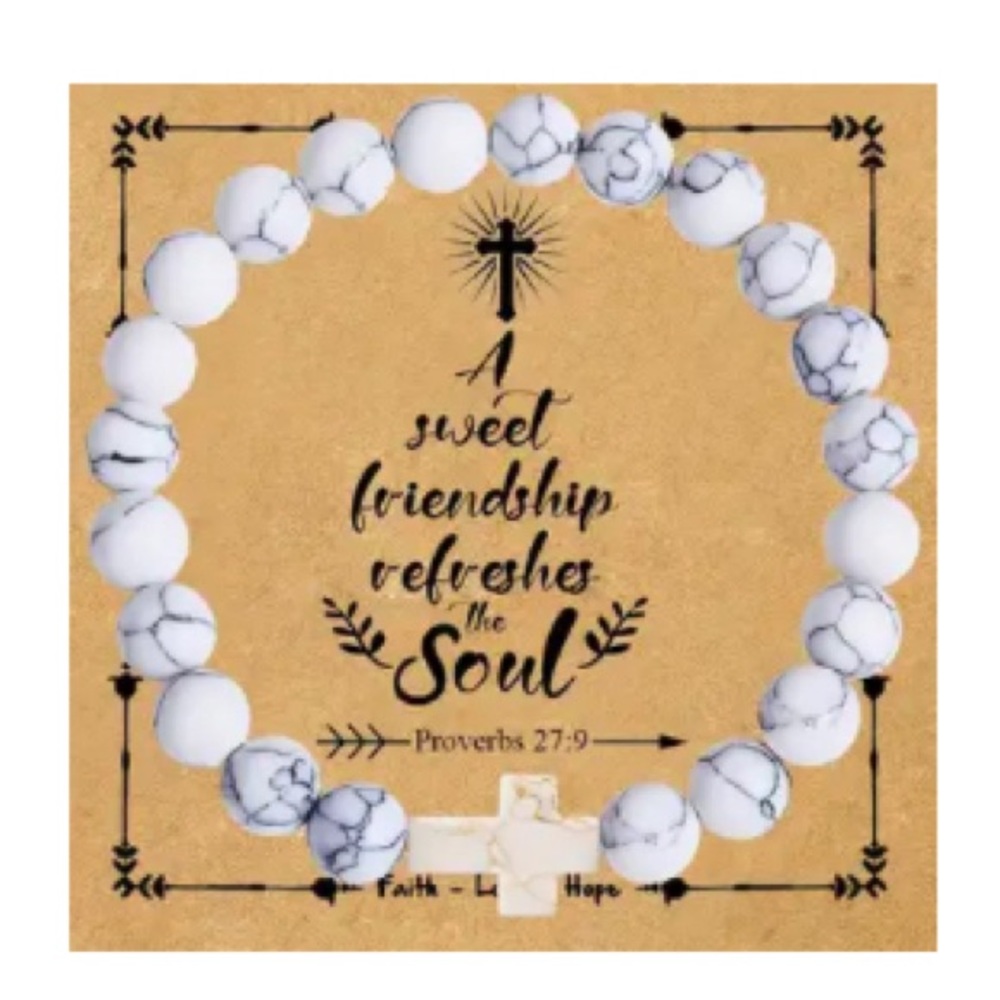 New boutique white stone bead cross Christian bracelet